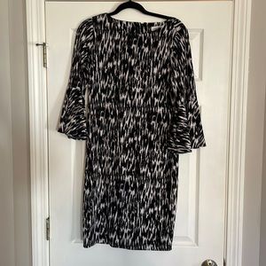 Calvin Klein Dress with bell sleeves. Size 8. Black and white.